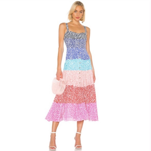 SALONI Dresses & Skirts - NEW Saloni Karen Dot Stripe Silk Midi Button Dress